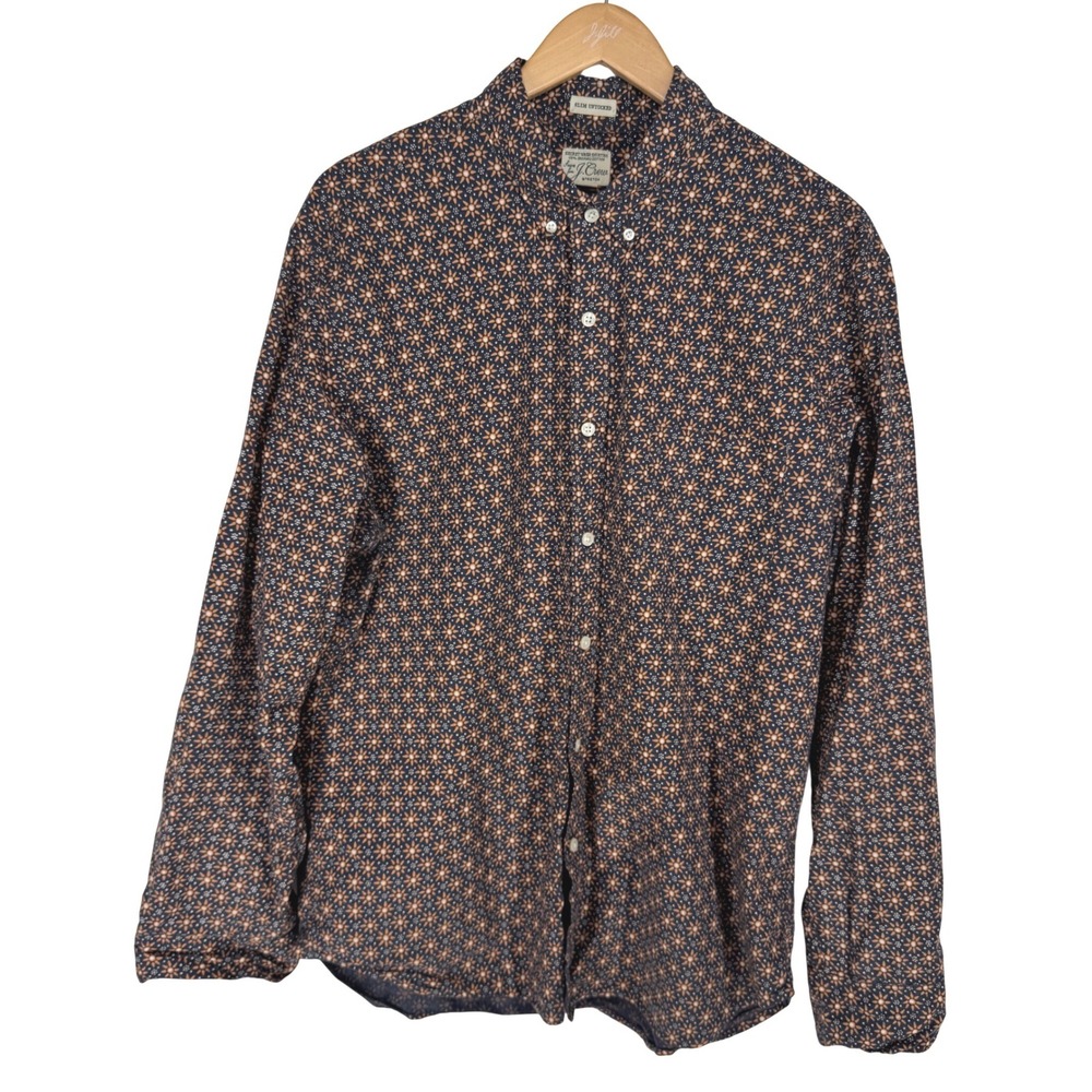 J Crew Mens Slim Untucked Button Shirt Size L Geometric Pattern‎ Stretch Work